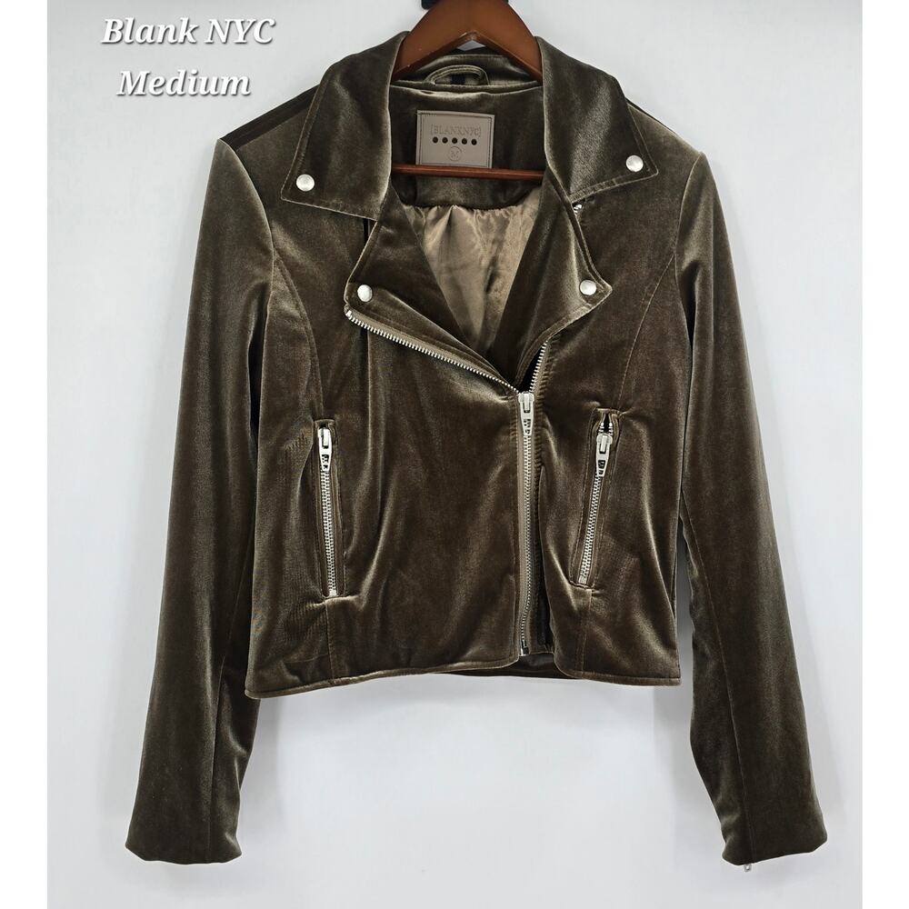 [BLANKNYC] for Anthropologie y2k Whimsygoth Olive Velvet Moto Jacket – Size‎ M